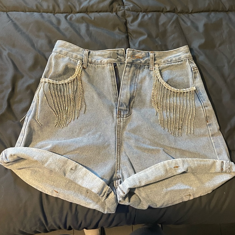 Rhinestone fringe shorts